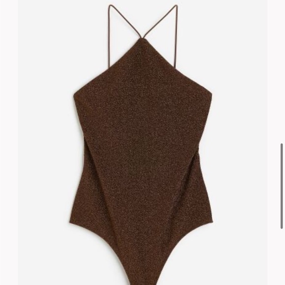 H&M Tops - Shimmer chocolate dark brown cami tank bodysuit full bottom night criss cross